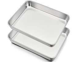 Roestvrijstalen Bakplaat Set van 2 - Rechthoekige Ovenvorm, Vetpan, 31 x 24 x 5 cm - Diepe Ovenplaat voor Bakken, Braden en Serveren - Vaatwasmachinebestendig