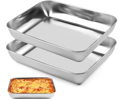 Roestvrijstalen bakplaten - set van 2 - 25,5 x 19,5 x 4,5 cm - ideaal voor bakken en braden