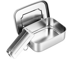 Roestvrijstalen bentobox - Metalen bentobox met grote capaciteit - Voedselbewaarcontainer - Met tussenschotten - Geschikt voor volwassenen en kinderen - Vaatwasmachinebestendig - Zilver