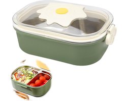 Roestvrijstalen broodtrommel met 2 vakken - lunchbox met eigeelpatroon - lunchbox met scheidingswand - snackbox voor meisjes en jongens - ontbijtbox voor school .