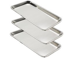 Roestvrijstalen Dienbladen - Set van 3 Rechthoekige Dienbladen voor Keuken en Restaurant