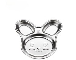 Roestvrijstalen dinerbord - antislip kinderservies met beer - kinderservies - gedeeld kinderbord - peuterbord - zilverkleurig -24*21*3.5cm-Stijl 2