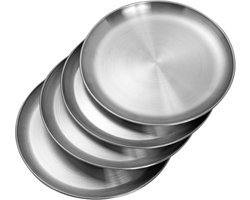 Roestvrijstalen dinerborden - 25 cm - Metaal - Lichtgewicht en duurzaam - Onbreekbaar - Vaatwasmachinebestendig - Gezond en milieuvriendelijk - 4 stuks