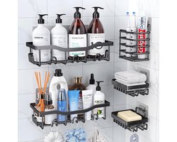 Roestvrijstalen douchecaddy 5-pack - badkameropslag zonder boren - hoekplankorganizer voor keuken en badkamer