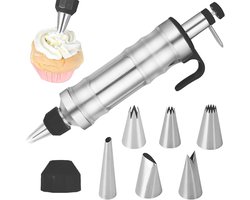 Roestvrijstalen Garneerspuit - Professionele - bakken spullen - Bakken - met 6 Spuitmonden - Roestvrijstalen materiaal - voor Taartdecoratie - Zwart