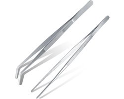 Roestvrijstalen Gebogen Keukentangen 30cm - Kooktangen voor Grillen en Braden - Set van 2 - Keukengereedschap voor Grillen, Bakken en Serveren