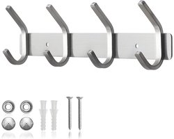Roestvrijstalen kapstokhaken - Hakenstang 28cm - Met 4 dubbele haken Kapstok