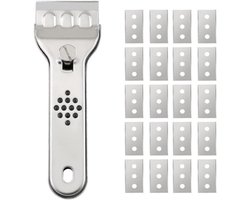 Roestvrijstalen keramische kookplaat schraper - Glasschraper (inclusief 20 vervangende messen) - Kookgerei glasschraper voor keramische kookplaten - Keramische kookplaat schraper voor kookplaten en ovens - 13,5 * 4,5 * 0,8 cm