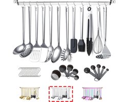 Roestvrijstalen keukengereiset 37-delig, keukengereiset, keukengereedschapset met bestekhouder, kooklepelset, vaatwasmachinebestendig