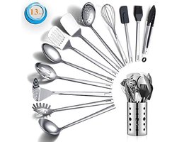 Roestvrijstalen kookgerei set, 13 stuks keukengerei set, keukengerei set, keukengerei set met gebruiksvoorwerpenhouder niet-aanbak en hittebestendig