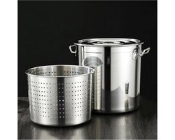 Roestvrijstalen kookpan - Soeppan braadpan - Stomen en koken - Inclusief zeef en deksel - 27 tot 63 Qt - Zilver