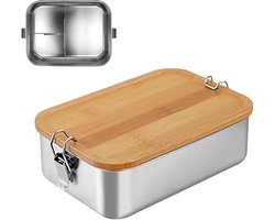 Roestvrijstalen lunchbox met bamboedeksel - duurzaam en praktisch - 1 stuk