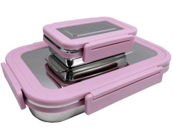 Roestvrijstalen lunchbox set - Bento box - 2 stuks - roze - 910ml en 192ml