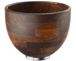 Roestvrijstalen mengkom van 5 liter met houten afwerking, Geschikt voor KitchenAid kantel-/staande mixers (modellen K45, KSM75, KSM90, KSM150), robuust en duurzaam.