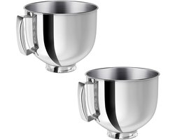 Roestvrijstalen Mengkom - voor Kitchenaid Classic en Artisan Mixers Van 4,5-5 Liter - Vervangbare Mengkom - Vaatwasmachinebestendig - 2 Stuks