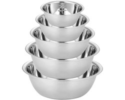 Roestvrijstalen Mengkommen Set - Roestvrijstalen Saladekommen - Stackbaar Geschikt Voor Koken En Serveren - 5 Stuks - Zilver