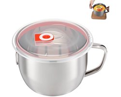 Roestvrijstalen Noedelkom Met Deksel - Roestvrijstalen Ramen Noodle Kom - voor instant noedels, rijst en salade - zilver - 18×14.5×12cm