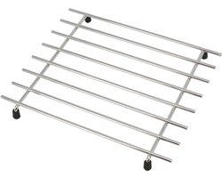 Roestvrijstalen Onderzetter met Rubberen Voetjes - Multifunctioneel - 1 stuk - 19 x 24 x 2,5 cm - Roestvrij staal