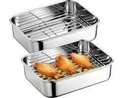 Roestvrijstalen Ovenschaal - Heteluchtfriteuse Accessoires - Gezond Koken - Stapelbaar Ontwerp - 20 x 15 cm - Zilver