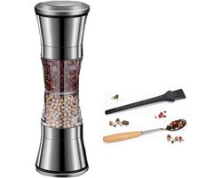 Roestvrijstalen pepermolen - 2-in-1 pepermolen - handmatige zoutmolen - versgemalen kruidenfles - met verstelbare keramische kern - pepermolen - molen geschikt voor het bewaren van zout, peper, zeezout en peperkorrels - zwart