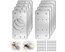 Roestvrijstalen Scharnier Reparatieset voor Kasten - Inclusief 8 Scharnier Reparatieplaten en Schroeven voor Houten Meubels