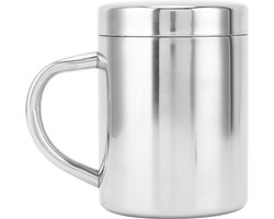 Roestvrijstalen Theekop - Comfortabel Handvat - Herbruikbaar - Duurzaam - Multifunctioneel - Koffiekop - Zilver - Waterbeker - Metalen Beker - Koffie Melk Thee - Spiegelend - 400ml