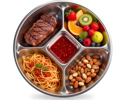 Roestvrijstalen Verdeeld Bord voor Kinderen en Volwassenen - 21,5 cm Portiecontrole Eetbord - Metalen Apart Lunchbord Set voor Maaltijdvoorbereiding, Werk, Gezin, Kamperen en Picknick