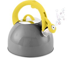 Roestvrijstalen waterkoker - Fluitketel kookplaat - Snel water koken - Luid fluitgeluid - 25 liter - Geel en grijs