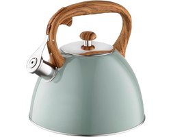 Roestvrijstalen Waterkoker met Houten Handvat en Automatisch Fluitje - 2,5L