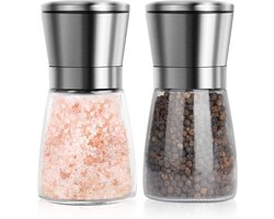 Roestvrijstalen zout- en pepermolenset met verstelbare grofheid, navulbaar, handmatig - keuken accessoires - 2 stuks