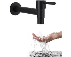 Roestvrijstalen zwarte enkele koudwaterkraan - kraan - sproeikraan - wasmachinekraan - Hendel-Bediening - Zwart - Muurkraan - Buiten Kraan - Badkamerkraan - klassiek kraanklassiek kraan - opbouw muurkraan