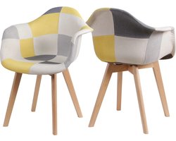 Roggi® Eetkamerstoelen – Eetkamerstoelen Set van 2 - Kuipstoelen - Eetkamerstoelen met Armleuning - Stoel - Stoelen - Yellow - Houten Poten - Fauteuil – Zithoogte 39 cm