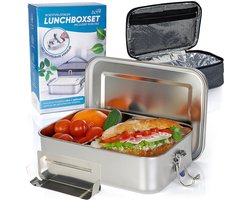 Rogi Broodtrommel - Lunchbox - Brooddoos - Inclusief Koeltas - Bento Box RVS - Lunch - 1400ML