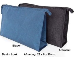 Rojafit Budget Toilettas Groot - Lichtgewicht - Denim Look - Blauw - Afmeting: 29 x 8 x 19 cm.