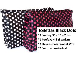 Rojafit Grote Toilettas Black Dots-Roserood (Afmeting 30 x 7 x 19 cm.)