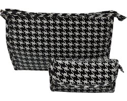 Rojafit Toilettasset - Toilettas + Make-up tasje met Spiegel - Pied de Poule Style