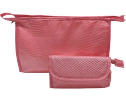 Rojafit Toilettasset - Toilettas + Make-up tasje met Spiegel - Pink