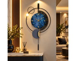 Rojellaa Hangklok met Slinger Modern Abstract Design Blauwe Wijzerplaat