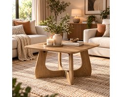 Rojellaa Houten Salontafel met Sculpturale Poten en Blad in Licht Eiken