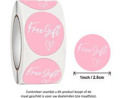 Rol met 500 Roze Free Gift Stickers met hartje - 2.5 cm diameter - Thanks - Thank you! - Dankje - Bedankt - Presentje - Overdeliver - Heart - Hart - Ecommerce - Webwinkel - Decoratie - Versiering
