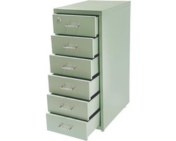 Rolcontainer Archiefkast - Bureaukast Wielen - Kantoor Organiseren - 6 Laden Vergrendelbaar - 69 cm Hoog - Groen