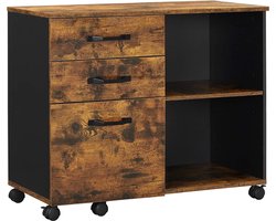 Rolcontainer, Archiefkast, Met Wielen En 3 Laden, Voor Documenten Ä°n DÄ±n A4, Letterformaat, Printerstandaard, Vrij Verplaatsbaar, Ä°ndustrieel Design, Vintage Bruin-Zwart