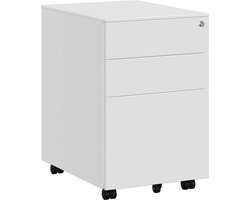 Rolcontainer, Bureaukast, Van Staal, Voorgemonteerd, Afsluitbaar, Met 3 Laden, Hangmap, Voor Documenten, Schrijfwaren, Kantoor, 52 X 39 X 60 Cm, Wit