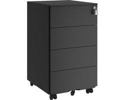 Rolcontainer met 4 Laden - Opbergwagen - Mobiele Organizer - Staalmateriaal - 45cm x 39cm x 55cm - Matzwart NdrFc