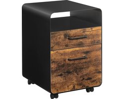 Rolcontainer Met Laden, Archiefkast, Kantoorkast Met Wielen, Open Vak, Voorgemonteerd, Met Hangmap, İndustrieel Design, Van Staal, Voor Documenten, Vintage Bruin-Zwart