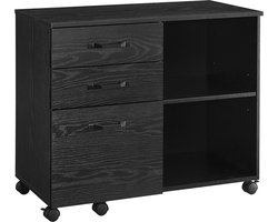 Rolcontainer - Opbergwagen - Organisator - Spaanplaat en Metaal - 40 cm x 80 cm x 66 cm - Zwart met houtnerfafwerking - Lichtgewicht - Eenvoudige montage - Hoge draagkracht