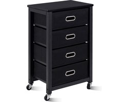 Rolcontainer rolbaar, trolley met 4 uitneembare stoffen laden, archiefkast, opbergkast voor woonkamer, slaapkamer, kantoorcontainer, zwart