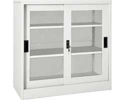 Roldeurkast 90x40x90 cm - Lichtgrijs - Stalen Opbergkast met Schuifdeuren en Slot