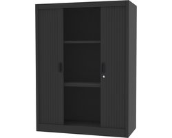 Roldeurkast - archiefkast met roldeur - Povag - 135x100x45 cm - Zwart - 2 legplanken - 45 kg per legplank - kantoor kast - BRP.104.01