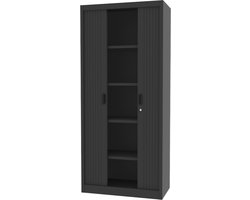 Roldeurkast - archiefkast met roldeur - Povag - 180x80x40 cm - Zwart - 4 legplanken - 45 kg per legplank - kantoor kast - BRP.103.01